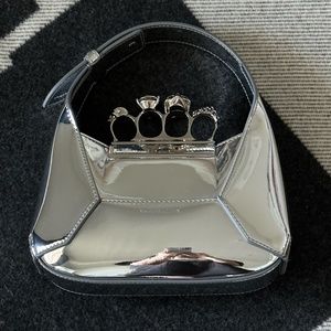 Authentic Alexander McQueen Jewelled Hobo Mini Bag in Silver Mirror Metallic